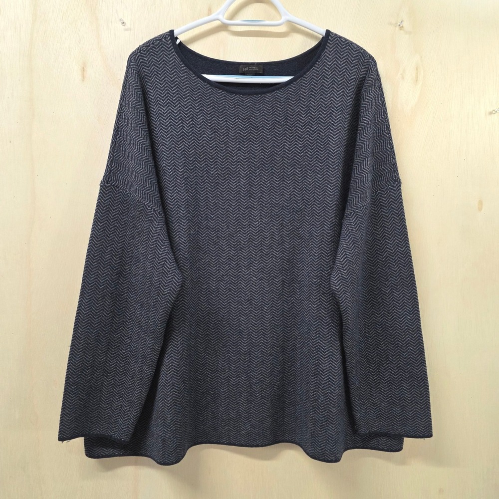 J. Jill Wearever Navy Blue Herringbone Wool Blend Oversized Sweater 3X